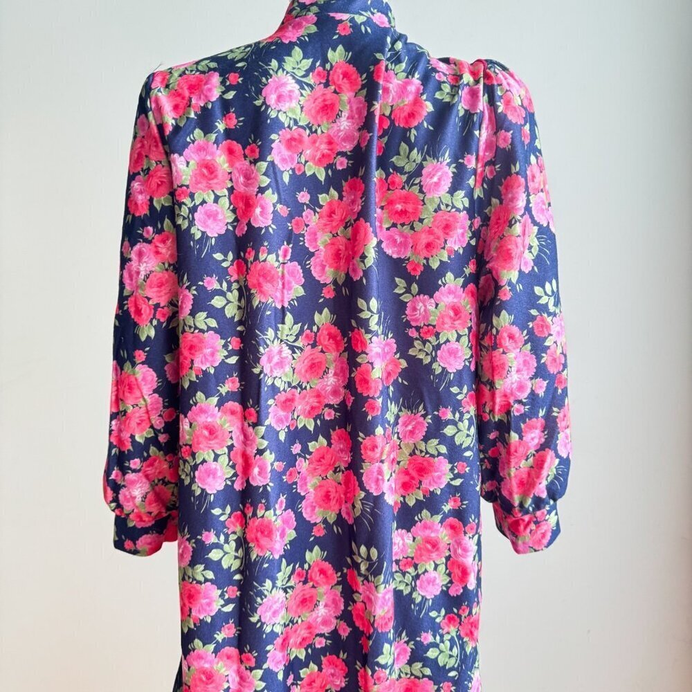 Vintage Hamilton Blue Pink Florals Long Sleeve Nightgown M - Picture 6 of 8
